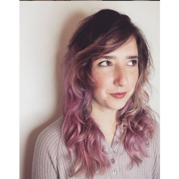 Lilac Pink Layered Haircut With Side-swept Bangs For Thin Hair