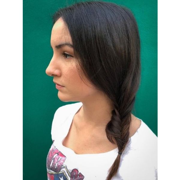 Medium Long Straight Hair with Side Fishtail For Oval Face