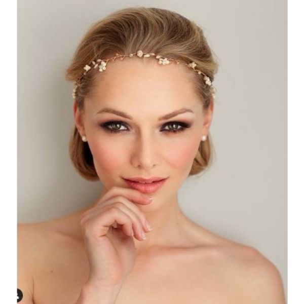  Modern Wedding Hairstyle With Thin Rose Gold Vine