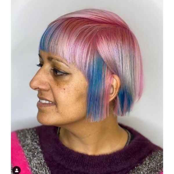 Pastel Colored Bob Hairstyle With Straight Bangs