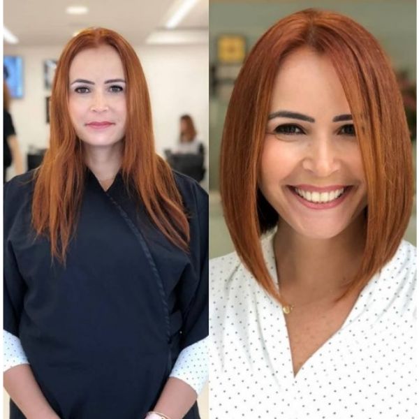  Red Classic Bob Haircut With Middle Part For Oval Face