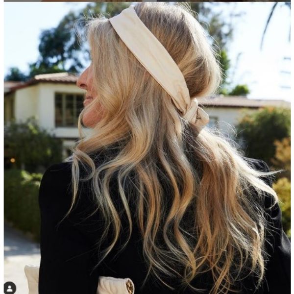 Retro Hairdo For Thin Blonde Hair With Beige Leather Head Scarf