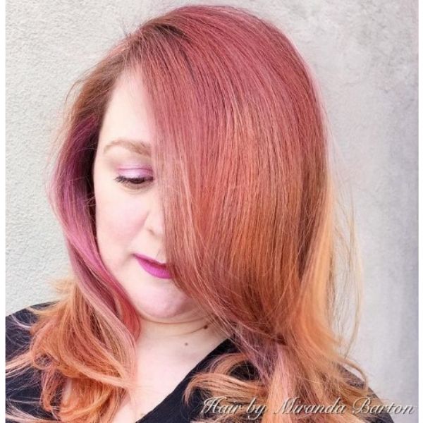 Rose Gold Highlights For Thin Hair With Wavy Layers