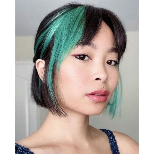  Short French Bob With Green Highlights