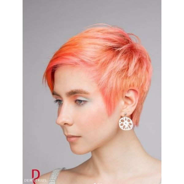  Short Pixie Haircut For Oval Face with Pink Reflections