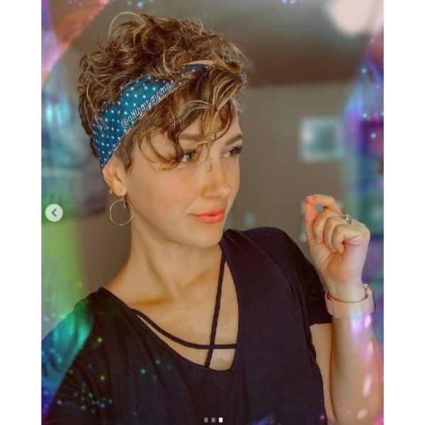 Short Pixie Haircut For Curly Hair With Headband