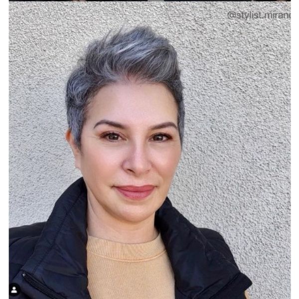 Silver Pixie With Messy Top Hairstyle