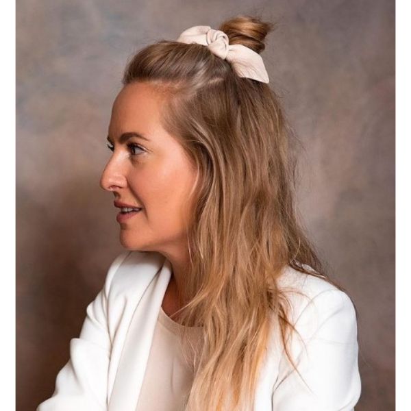 Simple Half Knot With White Bow For Blonde Thin Hair