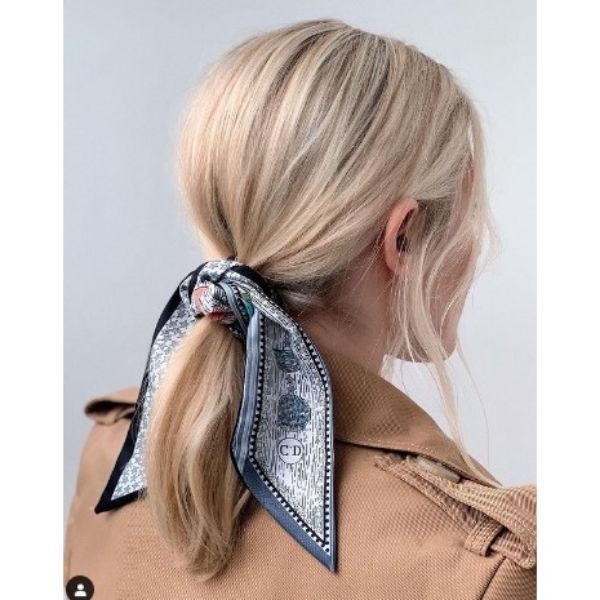  Simple Ponytail With Knotted Scarf And Falling Strands