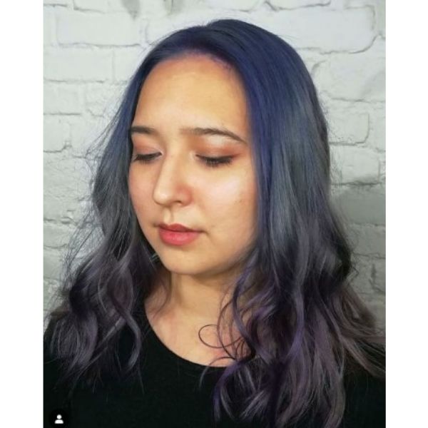 Smokey Blue Hairstyle With Soft Waves