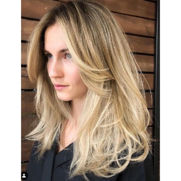  Soft Blonde Hairstyle With Feathered Layers