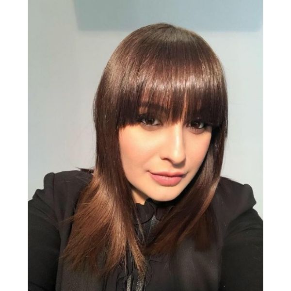 Soft Shiny Straight Haircut With Straight Bangs