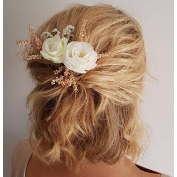Textured Half Up With Flower Accessory