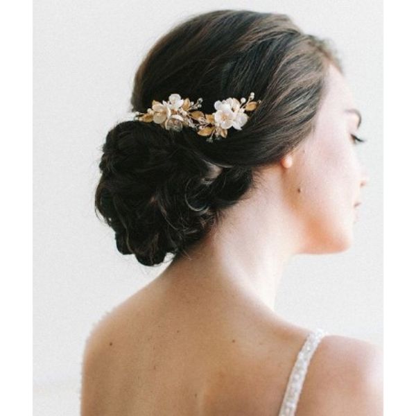 Twisted Updo With Golden Vine And White Flowers Wedding Hairstyles