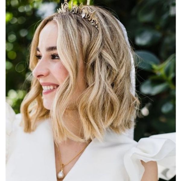 Wavy Wedding Hairstyle With Head Crown