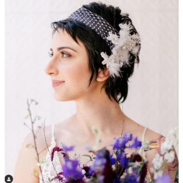 a woman with Grown Pixie With Stunning Headpiece