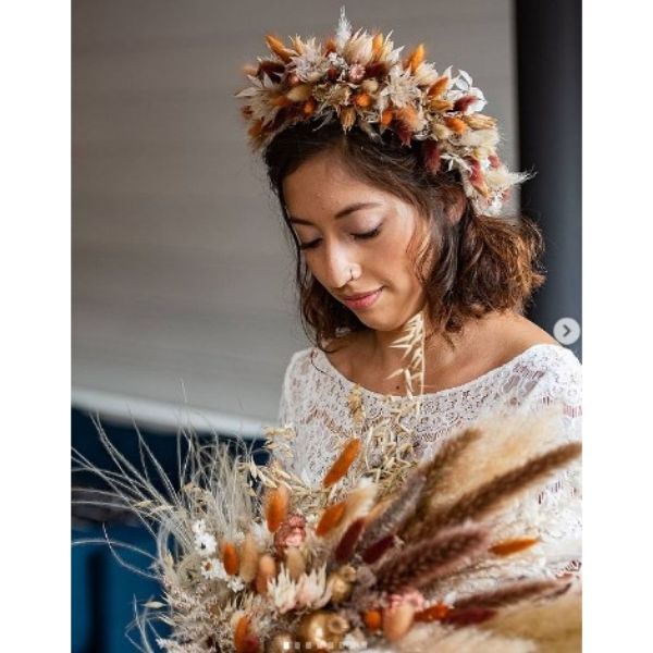 a woman with Brunette style With Boho Flower Crown
