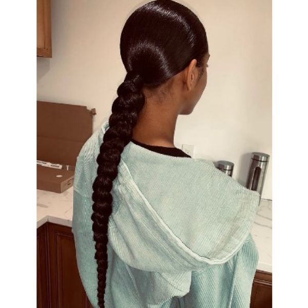 Braided Ponytail With Shiny Sleek Top Hairstyle