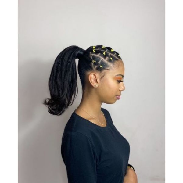  Braided Ponytail With Yellow Rubber Bands Hairstyles For Black Hair