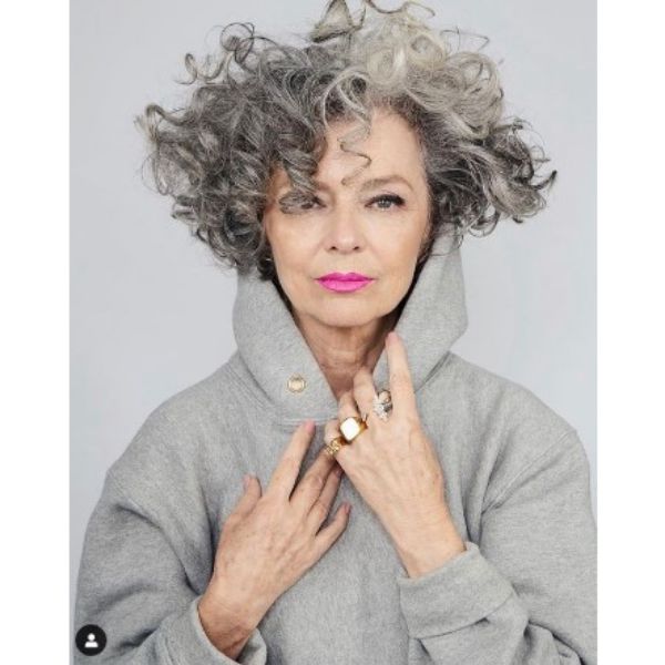  Curly Silver Gray Medium Hairstyle For Older Women