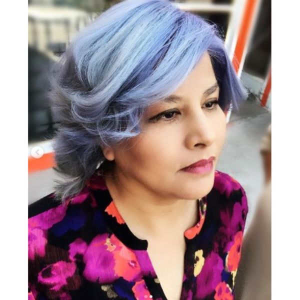Feathered Purple Iced Hairstyles For Older Women