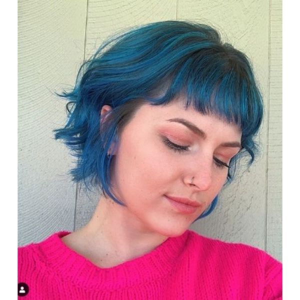 French Bob For Blue Hair With Soft Fringe