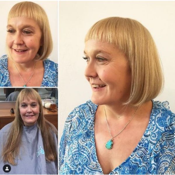 Golden Blonde Straight Bob With Rounded Bangs