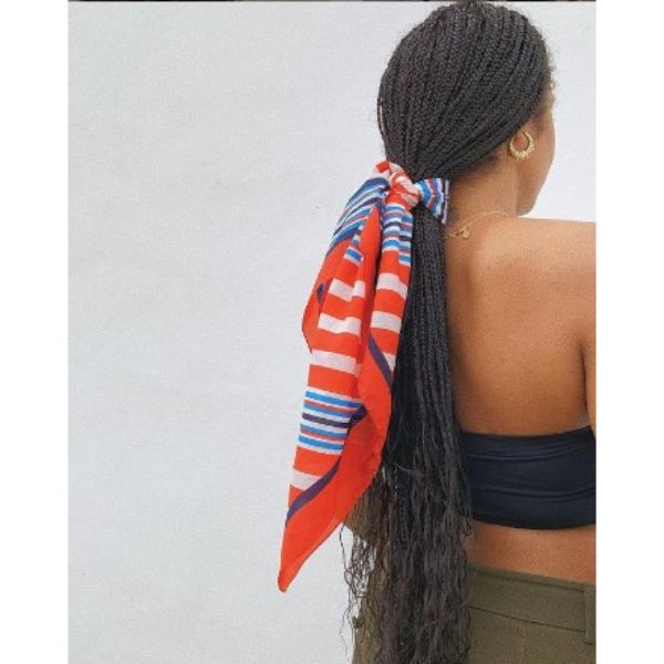  Low Ponytail With Thin Braids Hairstyles For Black Hair With Hair Scarf