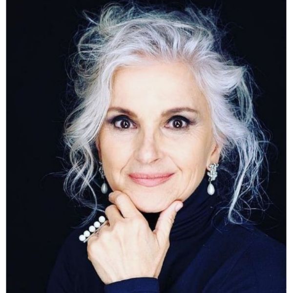  Messy Silver White Updo For Older Women With Falling Strands
