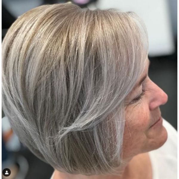 Platinum Silver Medium Bob With Wispy Bangs Medium Hairstyles For Older Women