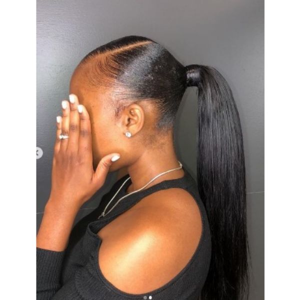 Sleek Ponytail With Side Line - ponytail hairstyles for black women