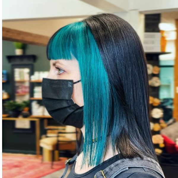 Dark Black and Blue-Green Front Hair