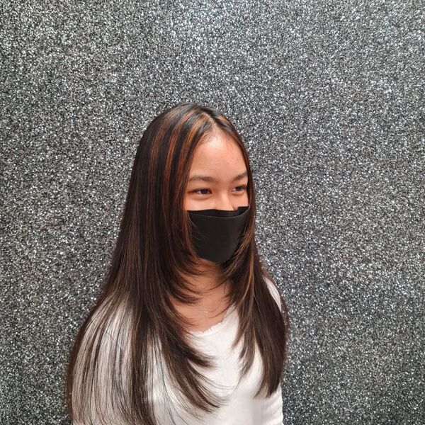 A woman wearing a black facemask - Feathered Hairstyles