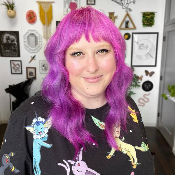 Purple-Orchid Wavy Length with Bangs