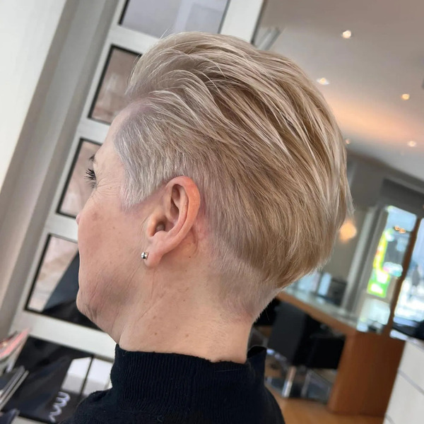Brushed-Back Look Pixie Haircuts for Older Women- a woman in a back view