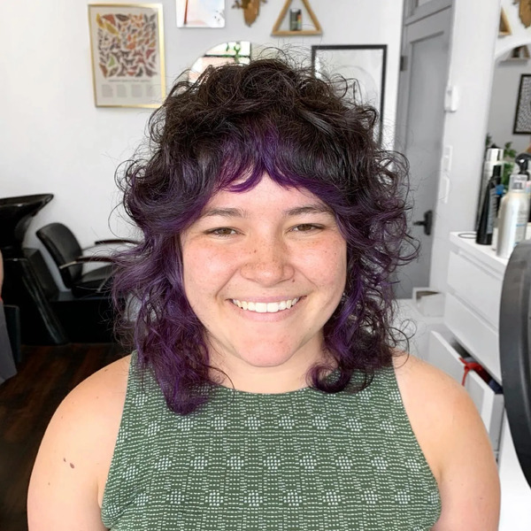 Peekaboo Purple Waves for Curly Shag - a woman wearing a dress