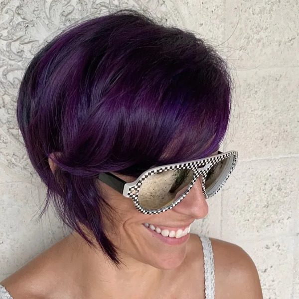 Purple Passion Velvet Hairstyle - a woman wearing a sunglasses