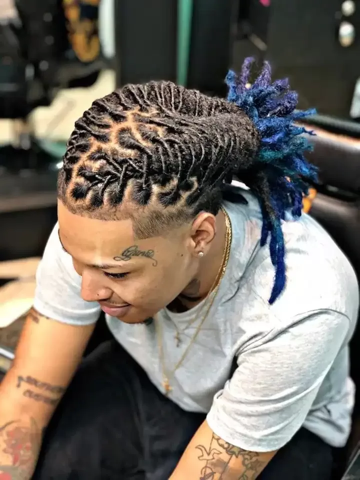 6. barrel dreads with blue ends
