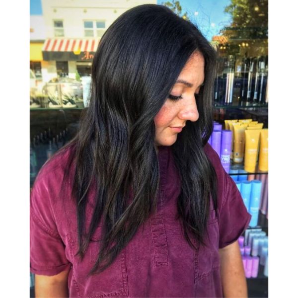 Extra-Long Dark Brunette Lob for Wavy Hair
