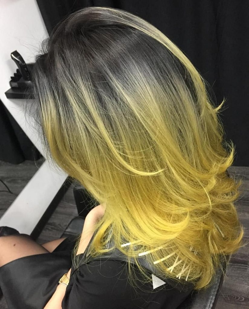 Grey hair with yellow ombre waves
