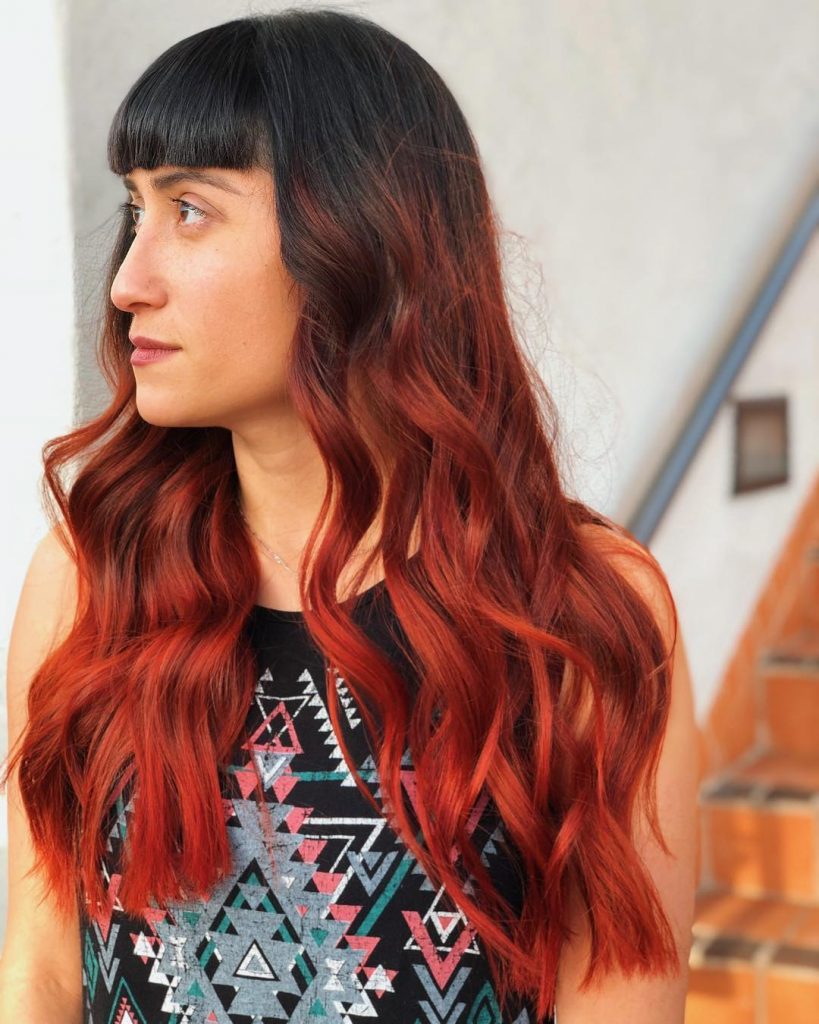 Orange Ombre for Brown long Hair with Short Thick Fringe