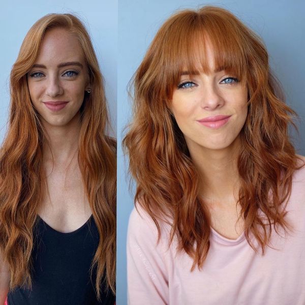 Short and Medium Layers For Red Ginger Hair with Straight Bangs