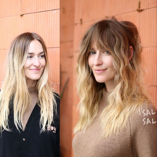 Wind-swept Long Wavy Shag Haircut for Blonde Ombre