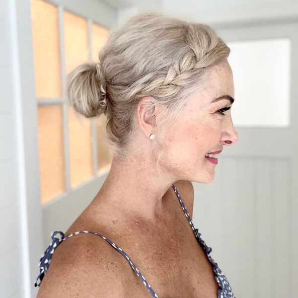 Back Bun with Braided Crown for Long Blonde Hair