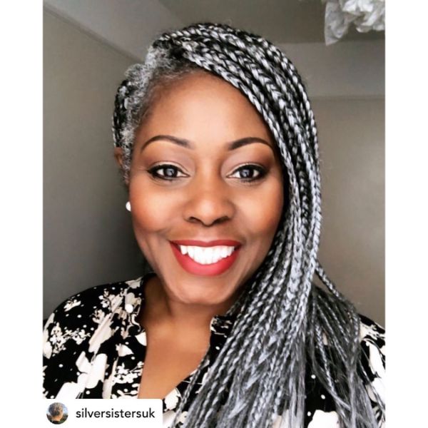 Black and Silver Dreadlocks Long Hairstyle for Older Women