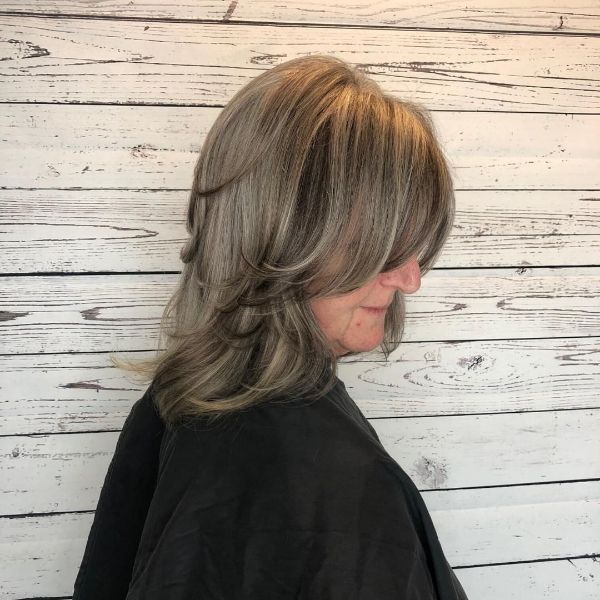 Blonde and Grey Balayage for Shag Haircut