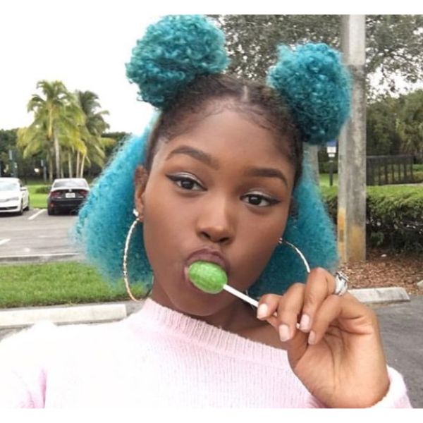 Half-Space Buns for Curly Blue Hair
