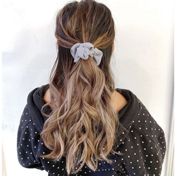  Half-Updo with Ribbon Hairstyle for Long Damaged Hair