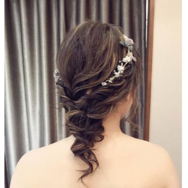 Messy Bridal Updo for Medium Length Hair with Mermaid Braid