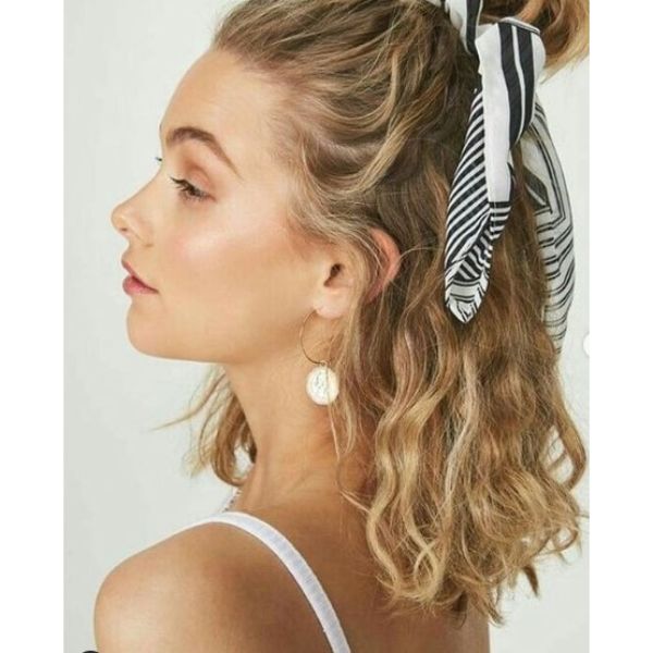 Natural Curly Half-updo with Hairscarf for Damaged Hair